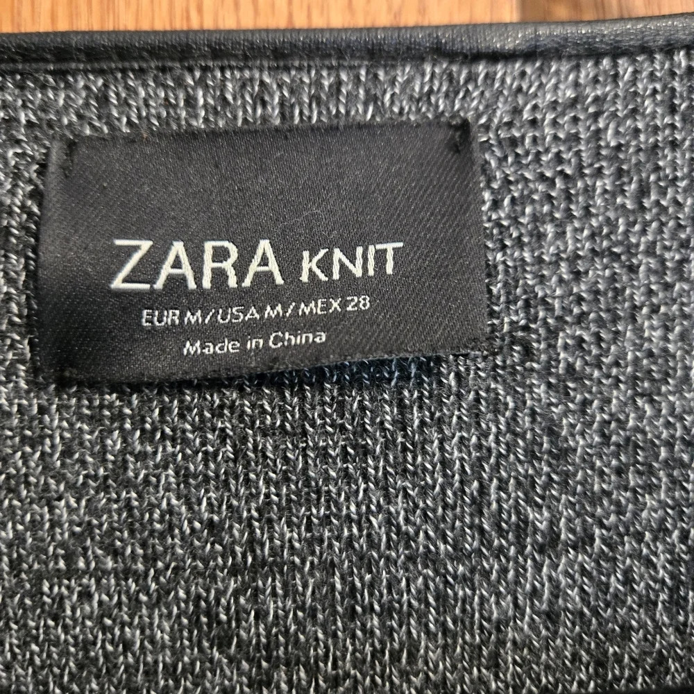 Zara Knit Knit Open Front Drape Cardigan Coatigan with Faux Leather Trim Medium - Picture 8 of 9